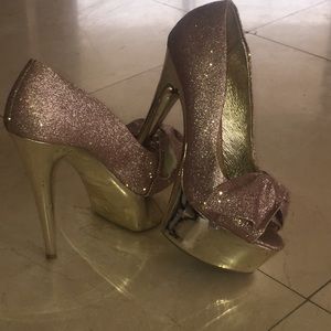 Glitter pink bow tie heels 6 inch